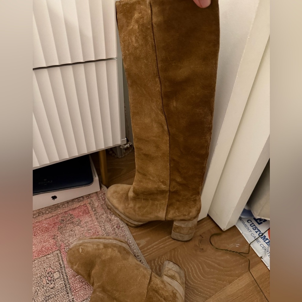 Tory Burch tan suede heeled knee boots - Picture 3 of 9